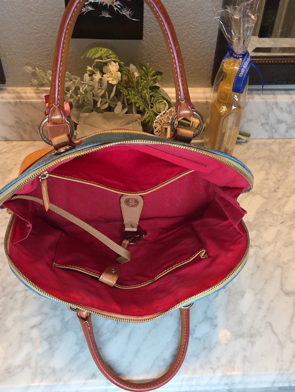 Pre-loved Dooney & Bourke Zip Zip Marine Blue Croc-Embossed Satchel w/ Card Case - Picture 8 of 10